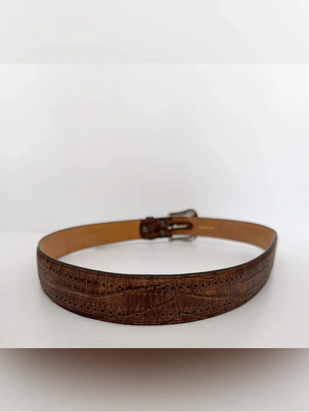 Ariat Men's Genuine Brown Leather Belt with Silver Buckle - 42